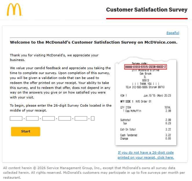 mcdvoice survey validation code